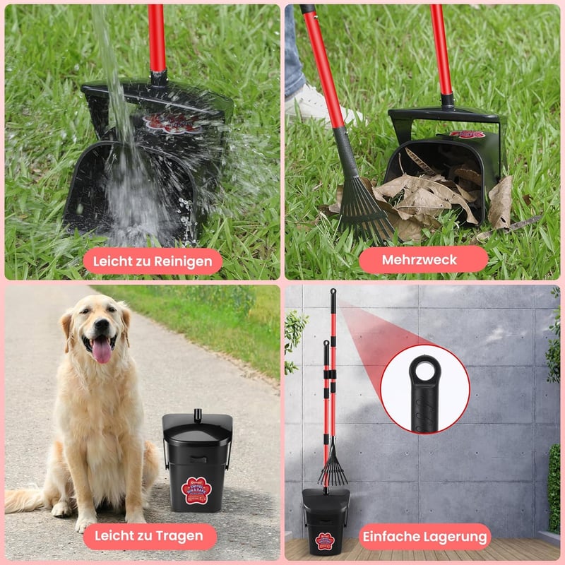 Ormalla Kutyaürülék Gyűjtő Forgó Tartállyal, 60 Zacskóval és Gereblyével - Red Swivel Bucket & Rake