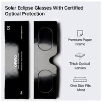 Ochelari pentru eclipsă solară ORRO 45 mm, pachet de 2/6/12 bucăți, negri, pot fi purtați peste ochelari de vedere, protecție oculară certificată, EN ISO 12312-2:2015, marcați CE 9