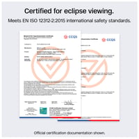 Ochelari pentru eclipsă solară ORRO 45 mm, pachet de 2/6/12 bucăți, negri, pot fi purtați peste ochelari de vedere, protecție oculară certificată, EN ISO 12312-2:2015, marcați CE 4
