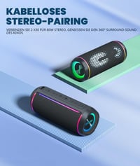 Bluetooth reproduktor Ortizan s LED osvetlením, 40W hlboké basy, Bluetooth 5.3, vodeodolnosť IPX7, 30 hodín prehrávania, 18x8x8 cm, čierny, na párty a vonkajšie použitie 7