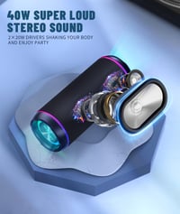 Bluetooth reproduktor Ortizan s LED osvetlením, 40W hlboké basy, Bluetooth 5.3, vodeodolnosť IPX7, 30 hodín prehrávania, 18x8x8 cm, čierny, na párty a vonkajšie použitie 5