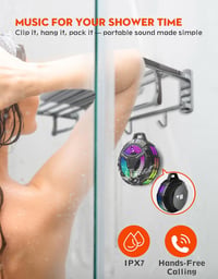 Boxă Bluetooth pentru duș Ortizan, rezistentă la apă IPX7, 6 LED-uri RGB, 15 W - negru 6