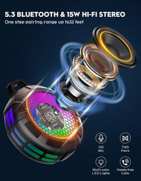 Boxă Bluetooth pentru duș Ortizan, rezistentă la apă IPX7, 6 LED-uri RGB, 15 W - negru 2