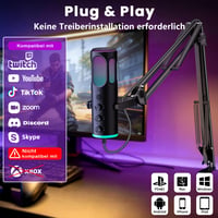 Herný USB mikrofón Ortizan C1 s ramenom, funkciou stlmenia, RGB podsvietením a pop filtrom – čierny 6