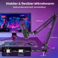 Herný USB mikrofón Ortizan C1 s ramenom, funkciou stlmenia, RGB podsvietením a pop filtrom – čierny 7