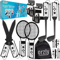 Orzly Nintendo Switch Kiegészítő Csomag - Teniszütő, Golfütő, Chambara Kard, Lábpánt és Joy-Con Markolat Hordtáskával - Fekete 1