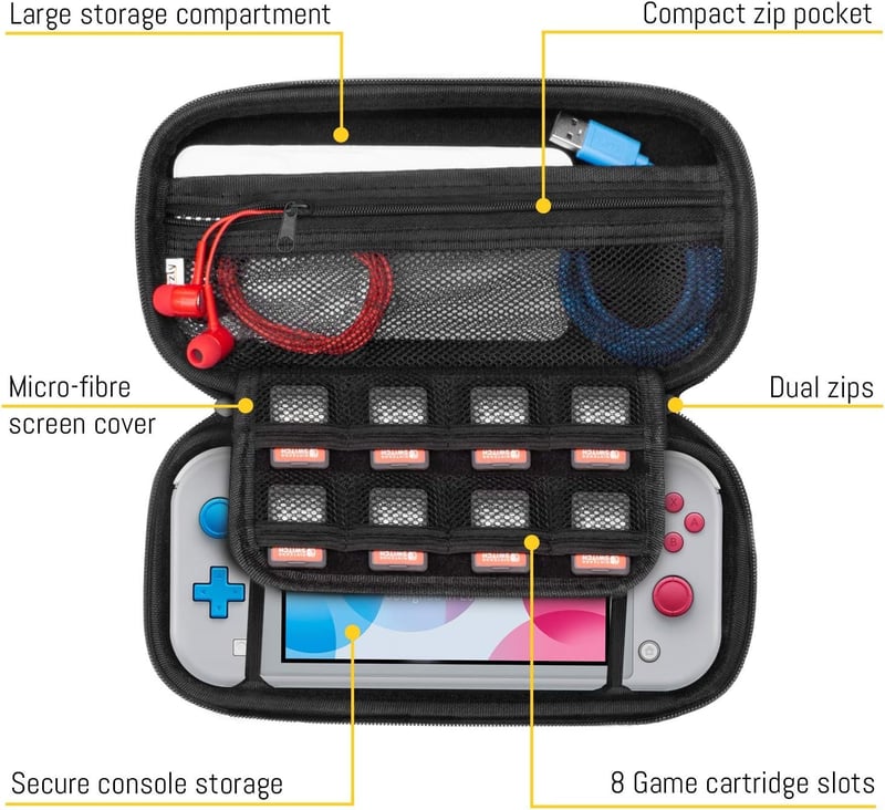 Orzly Nintendo Switch Lite hordtáska sárga - játékokhoz és kiegészítőkhöz