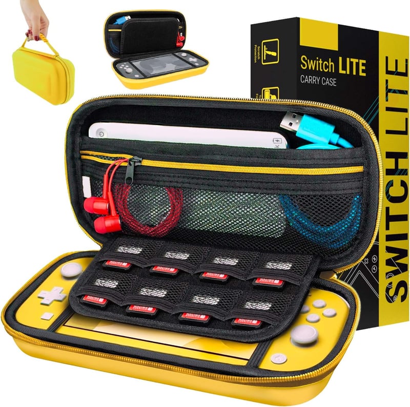 Orzly Nintendo Switch Lite hordtáska sárga - játékokhoz és kiegészítőkhöz