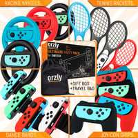 Orzly Nintendo Switch Parti Kiegészítő Szett Kontroller Grip-ekkel, Verseny Kormányokkal, Tánc Csuklópántokkal és Tenisz Ütőkkel - 16 Parti  8