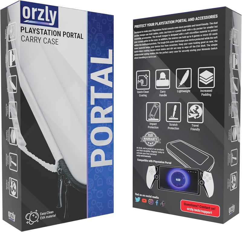 Orzly PlayStation Portal táska PS5 konzolhoz, fehér/fekete utazási tok