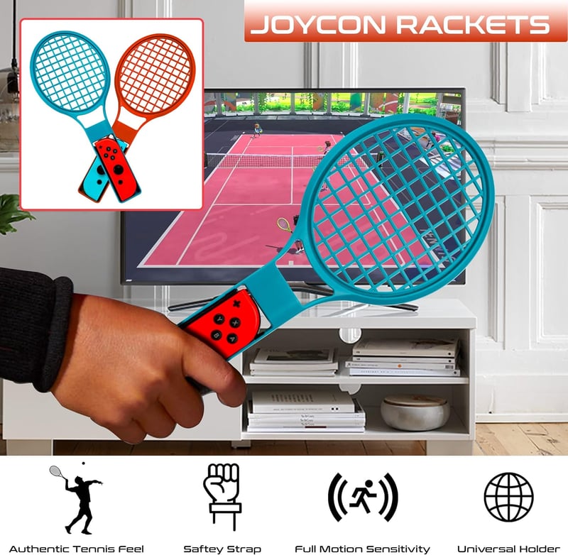 Orzly Switch Sports Kiegészítő Csomag Nintendo Switch & OLED Konzolokhoz - Tenisz, Golf, Chambara Kard, Futball Lábpánt és Joy-Con Markolato - Red/Blue
