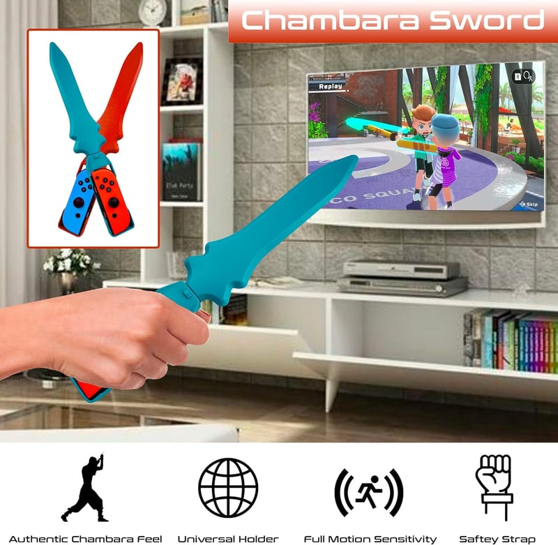 Orzly Switch Sports Kiegészítő Csomag Nintendo Switch & OLED Konzolokhoz - Tenisz, Golf, Chambara Kard, Futball Lábpánt és Joy-Con Markolato - Red/Blue