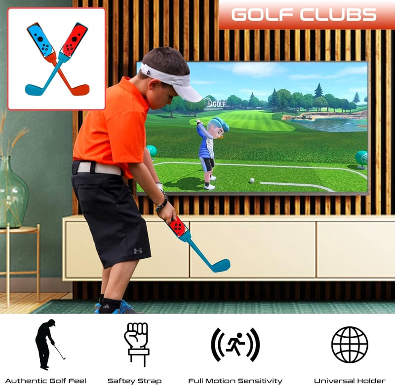 Orzly Switch Sports Kiegészítő Csomag Nintendo Switch & OLED Konzolokhoz - Tenisz, Golf, Chambara Kard, Futball Lábpánt és Joy-Con Markolato - Red/Blue
