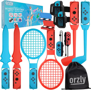 Orzly komplet dodataka za Switch Sports za Nintendo Switch & OLED konzole - tenis, golf, chambara mač, remen za nogu za nogomet i držač za Joy-Con