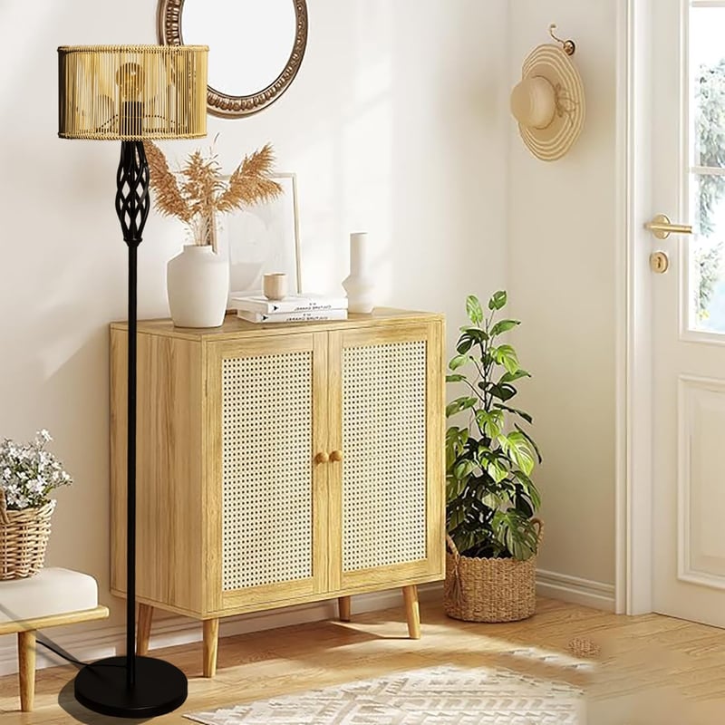 Osasy Rattan Bambusz Lámpaernyő Kerek Natúr Kézműves Asztali Fali Éjjeliszekrény Lámpa