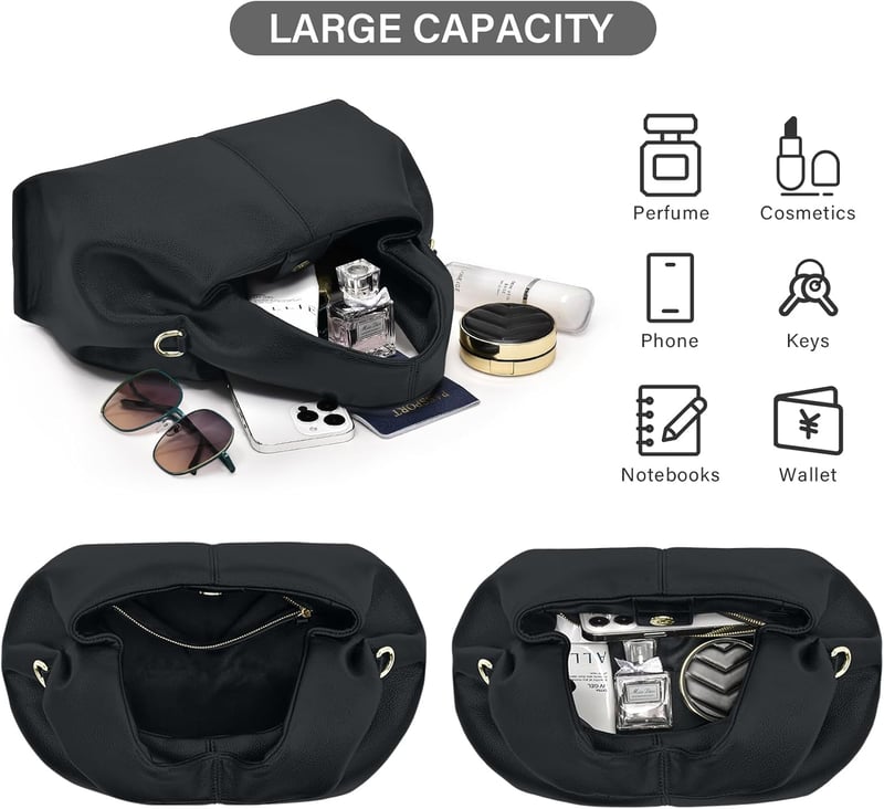 oscaurt Női Közepes Méretű Táska - PU Bőr Válltáska és Crossbody Táska, Felhő Alakú Kézitáska Levehető Pánttal, Fekete