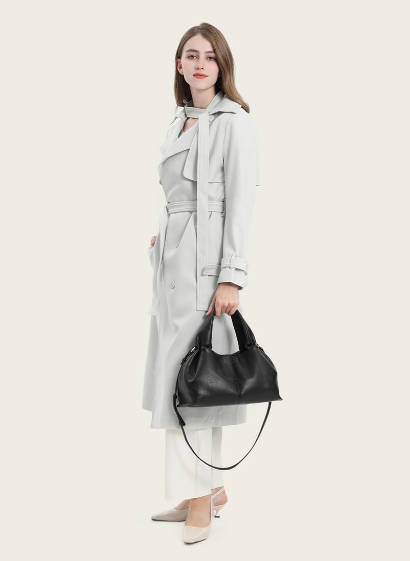 oscaurt Női Közepes Méretű Táska - PU Bőr Válltáska és Crossbody Táska, Felhő Alakú Kézitáska Levehető Pánttal, Fekete