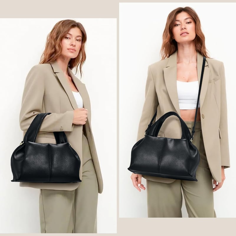 oscaurt Női Közepes Méretű Táska - PU Bőr Válltáska és Crossbody Táska, Felhő Alakú Kézitáska Levehető Pánttal, Fekete
