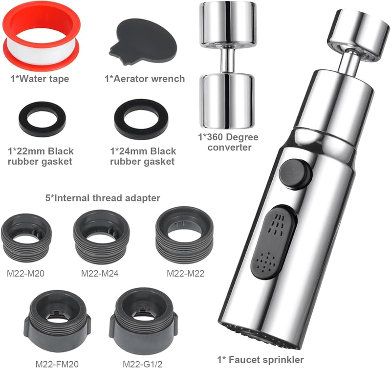 OSDUE 3 módú csapszűrő 360° forgatható vízspórlóval M22 M24 adapter