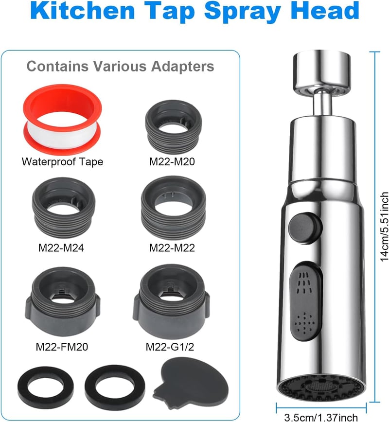 OSDUE 3 módú csapszűrő 360° forgatható vízspórlóval M22 M24 adapter