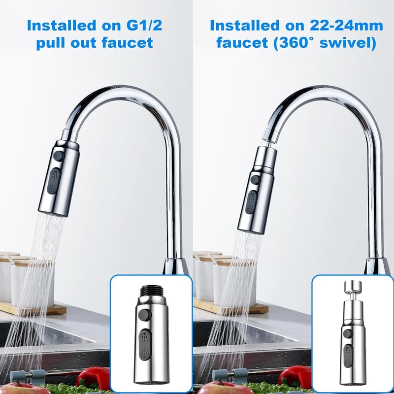 OSDUE 3 módú csapszűrő 360° forgatható vízspórlóval M22 M24 adapter