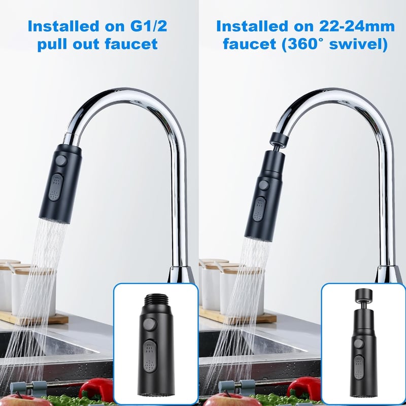OSDUE 3 módú csapszűrő M22/F24 adapterrel, 360° forgatható vízspórlóló fekete
