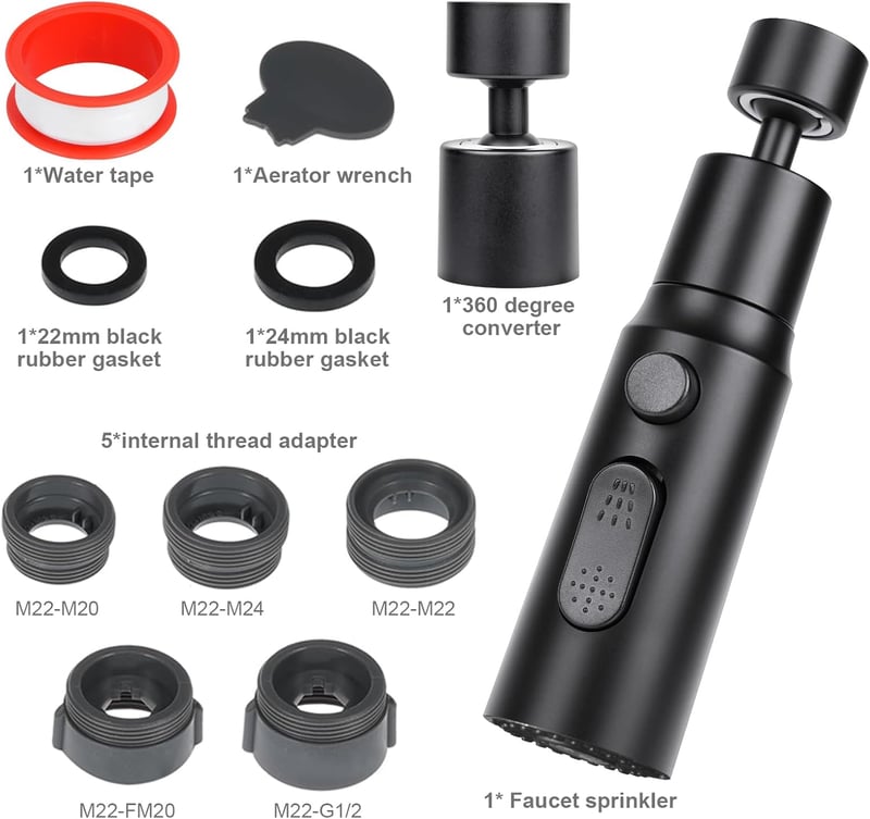 OSDUE 3 módú csapszűrő M22/F24 adapterrel, 360° forgatható vízspórlóló fekete