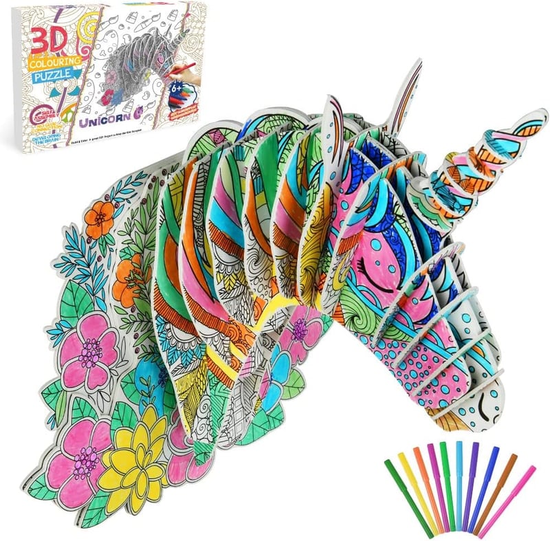 OSDUE 3D Unikornis Puzzle Színező Készlet - Kreatív Kézműves Szett 6-12 Éves Gyerekeknek - Fejlesztő Játék Lányoknak és Fiúknak - Születésna