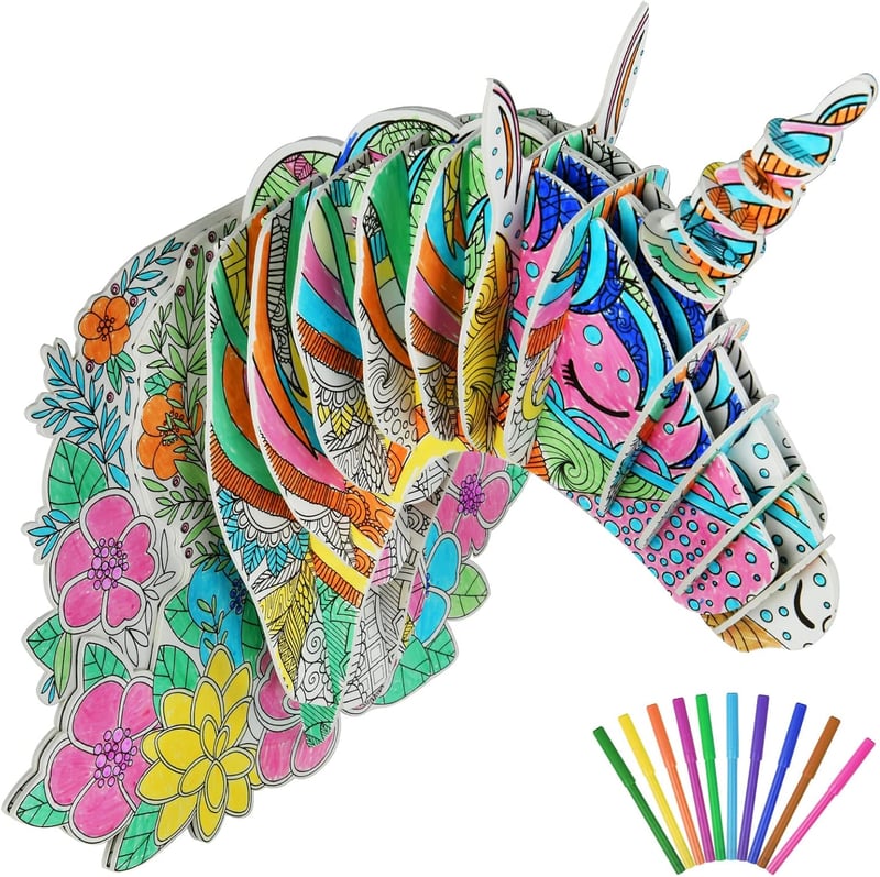 OSDUE 3D Unikornis Puzzle Színező Készlet - Kreatív Kézműves Szett 6-12 Éves Gyerekeknek - Fejlesztő Játék Lányoknak és Fiúknak - Születésna