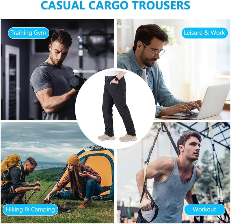 OSDUE férfi cargo nadrág 9 zsebbel, taktikai outdoor hosszú nadrág rugalmas derékkal fekete