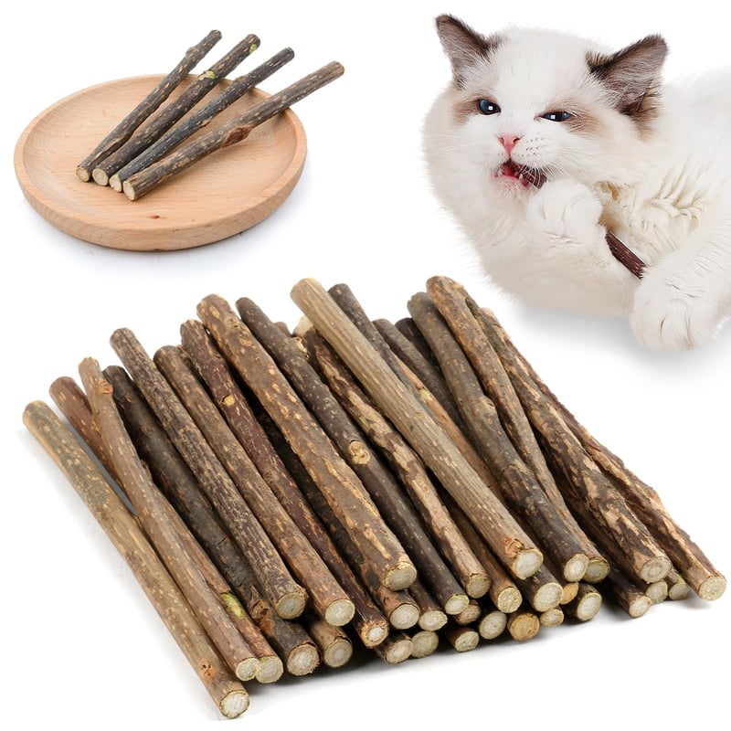 Set 32 bețe de mestecat cu iarba-mâței OSDUE - Bețe de Matatabi pentru pisici, îngrijire dentară și combaterea respirației urât mirositoare, jucărie naturală și sigură pentru pisici