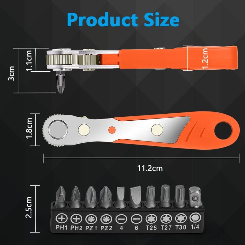 OSDUE mágneses mini racsnis csavarkulcs 110 mm, 1/4 col reverzibilis bitbefogó, fordítható racsni szerszám autóhoz, otthonhoz