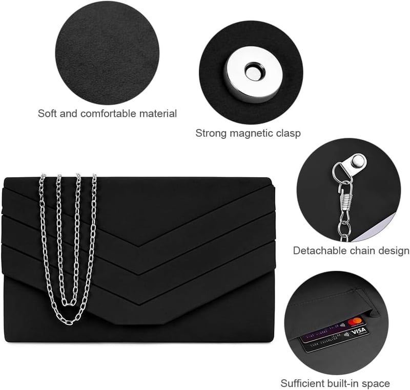 OSDUE Női Clutch Táska Velúr Bőrből, Elegáns Boríték Táska Lánccal Válltáska Esküvő Buli Szabadidő Randevú