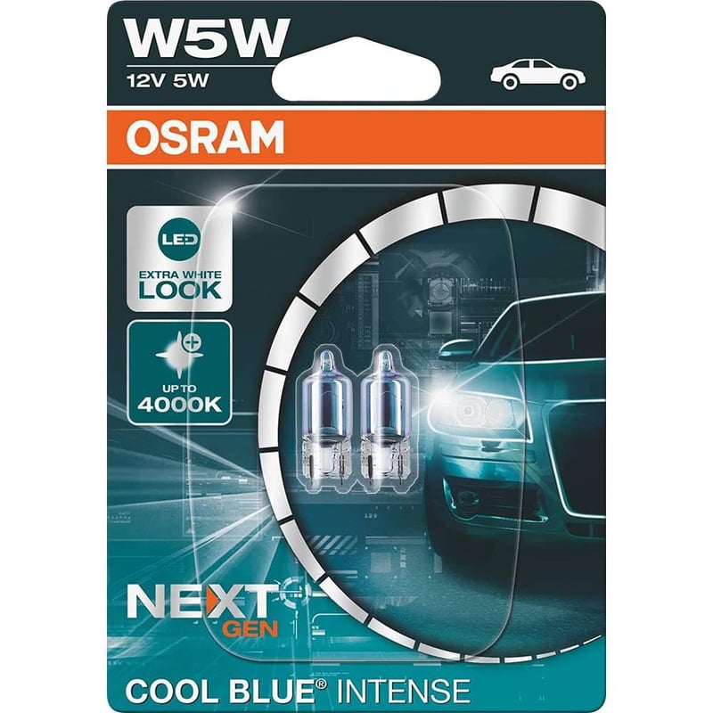 Halogénová signálna žiarovka Osram Cool Blue Intense W5W 4000K – 2 ks v dvojitom blistri