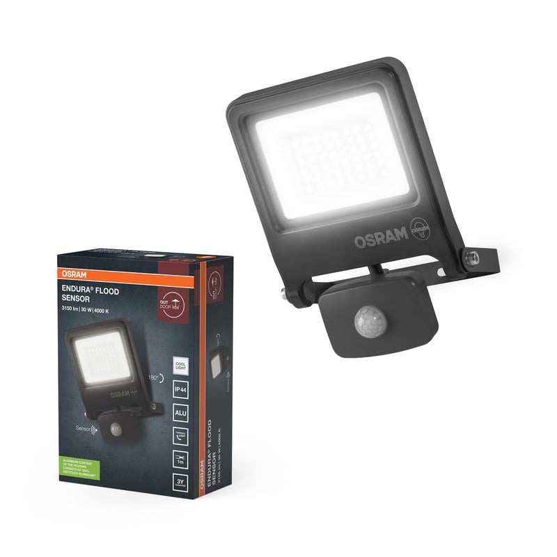 Proiector LED exterior Osram ENDURA Flood Sensor 30W 4000K gri IP65 cu senzor de mișcare