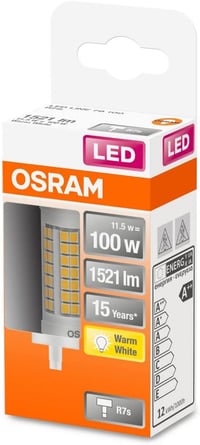 Tub LED OSRAM cu soclu R7s, 12W, Alb Cald 2700K, înlocuitor pentru halogen de 100W - 1 bucată (set de 1), Alb Cald - Înlocuiește 100W, lungime 78 mm 2