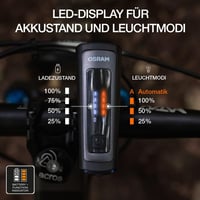 Nabíjateľná súprava cyklistických svetiel Osram LEDsBIKE Race 100 – predné a zadné LED svetlo so schválením StVZO a brzdovým svetlom, 3 úrovne jasu, 100 luxov 5