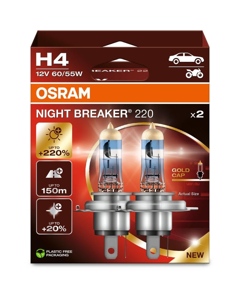 Halogénová žiarovka do svetlometov Osram Night Breaker 220 H4 – +220 % svetla – 2 ks