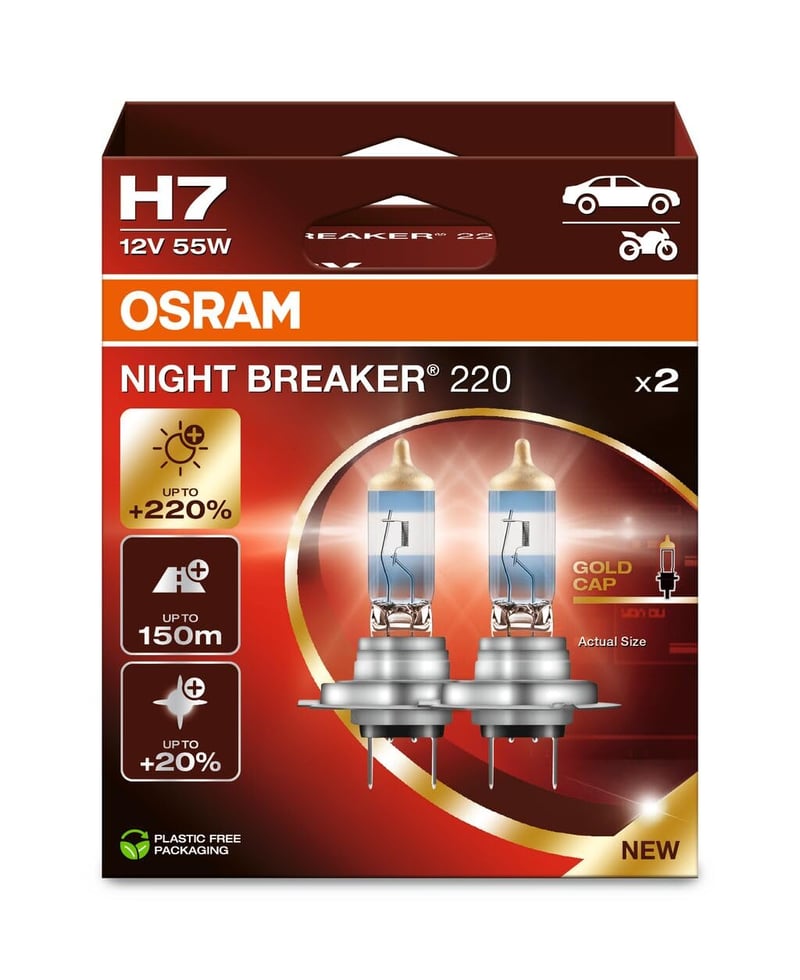 Osram Night Breaker 220 H7 halogén fényszóró izzó - +220% fény - 2 db