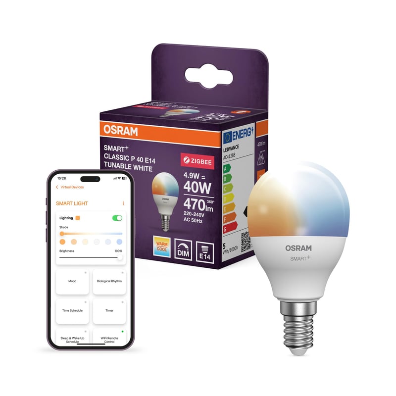 Bec inteligent Osram Smart LED P40 Miniball E14 4,9W ZigBee Tunable White cu reglarea atmosferei și a temperaturii de culoare