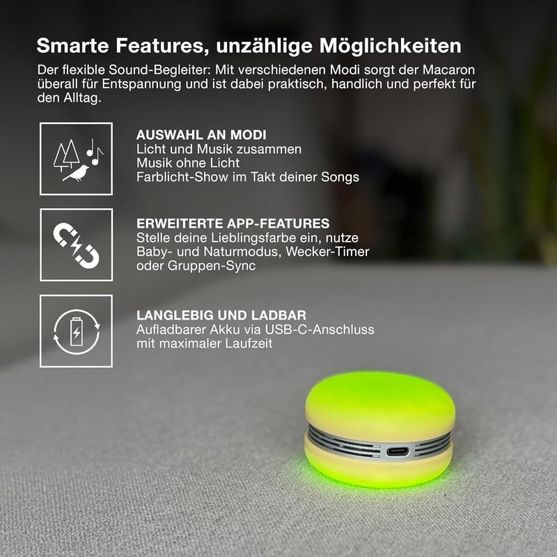 Osram Smart Macaron Bluetooth hangszóró forgó RGB LED fénnyel, zenesynch és app időzítővel