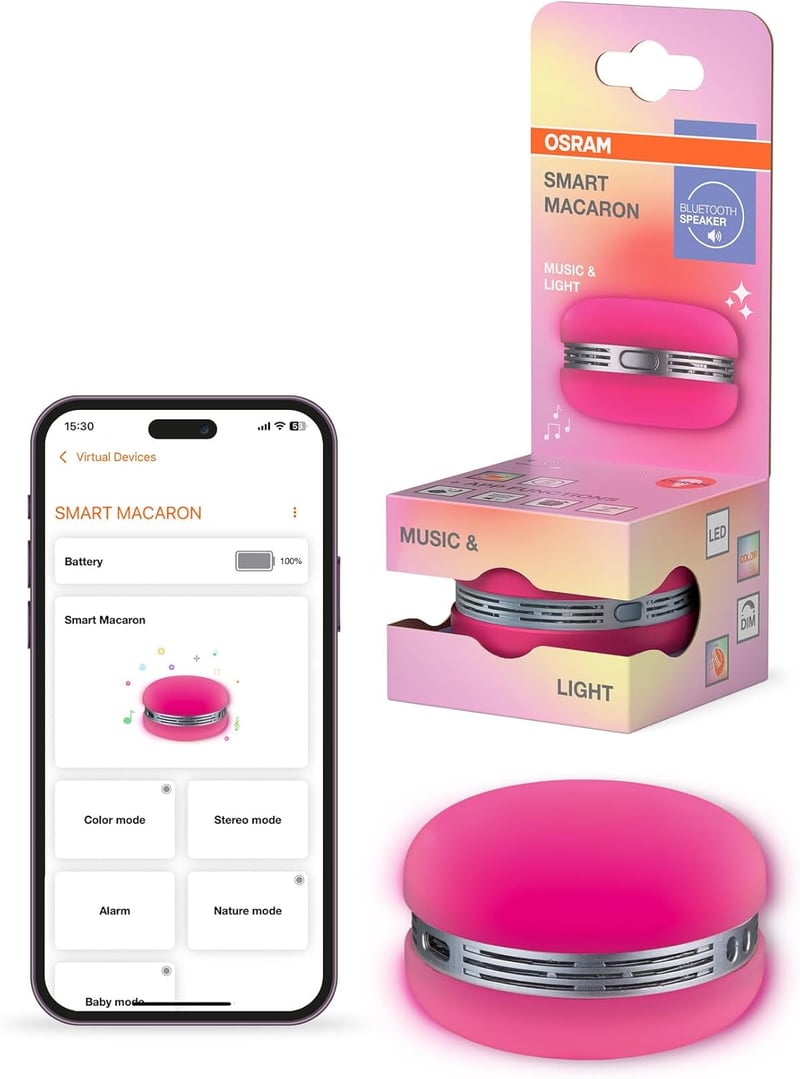 Osram Smart Macaron Bluetooth hangszóró forgó RGB LED fénnyel, zenesynch és app időzítővel