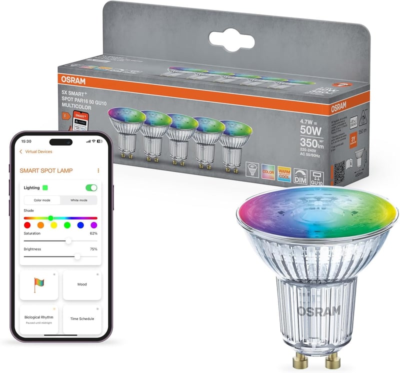 Osram SMART+ RGB PAR15 GU10 LED izzó 5db, WiFi, Alexa kompatibilis