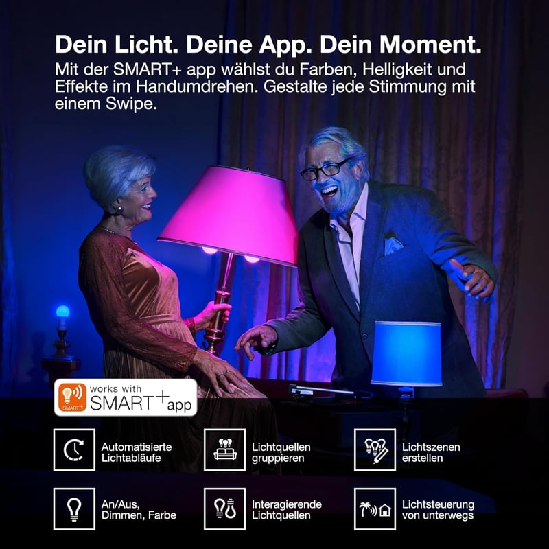 Osram SMART+ WiFi LED izzó E27 16 millió szín RGB 2700-6500K 2db - Pack of 2, Pear Shape, Rgbw, 60W replacement