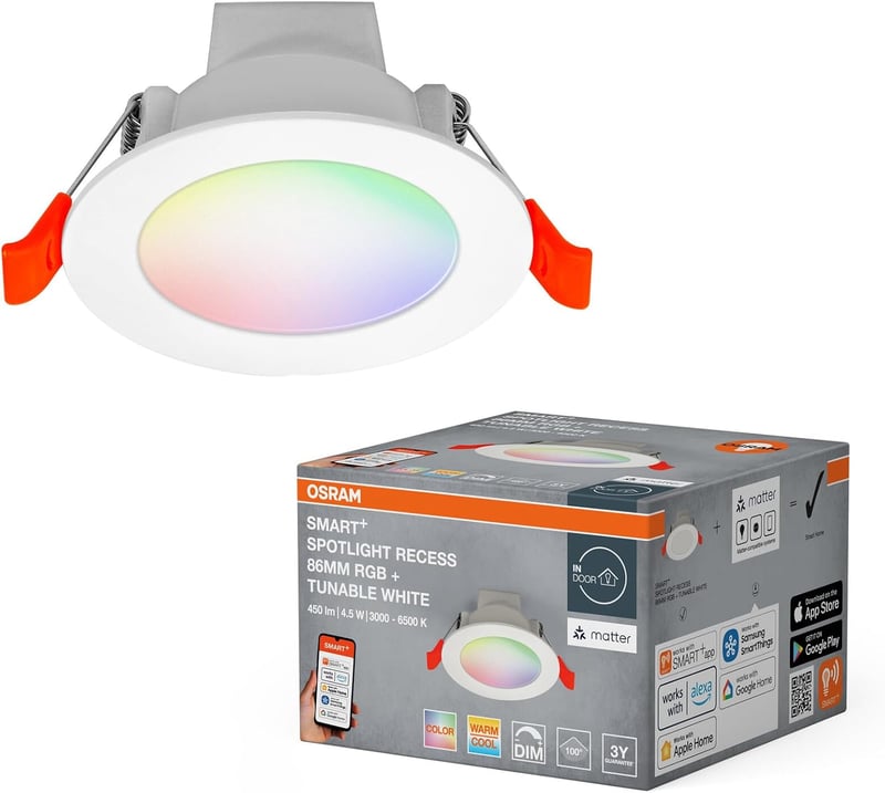 Osram SMART+ RGB+TW LED beépíthető lámpa 86mm WiFi Alexa - 80mm, Round, recess