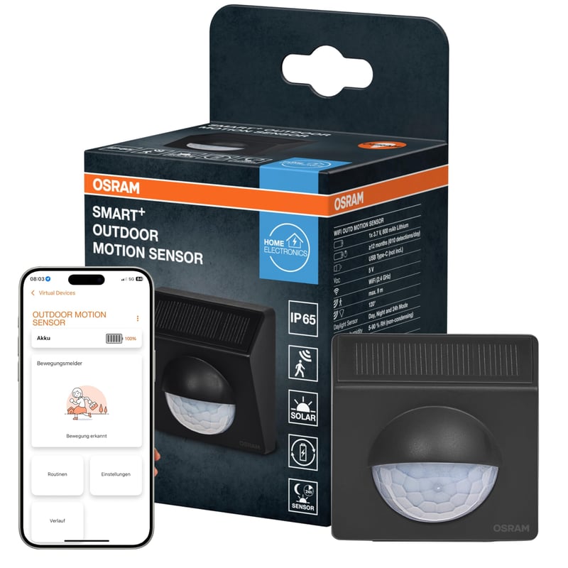 Osram SMART+ WiFi Kültéri Mozgásérzékelő Antracit Színben, IP65 Védettség, Smart Home Alkalmazásokhoz