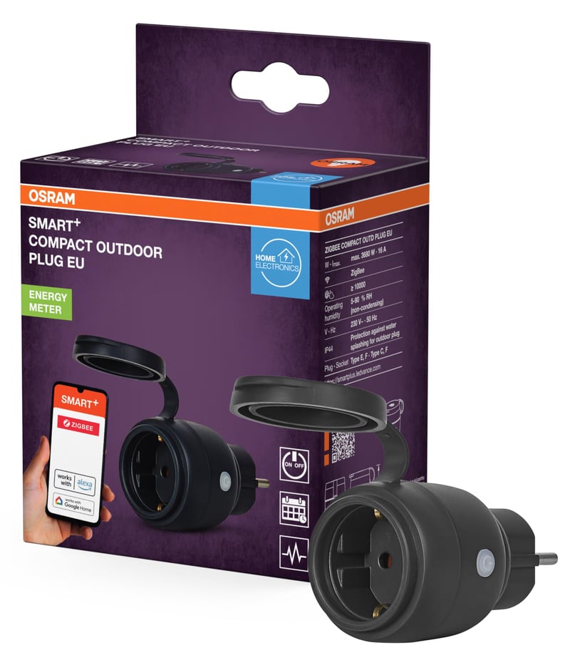 Osram SMART+ Zigbee vanjska pametna utičnica, crna - pametna utičnica EU standarda