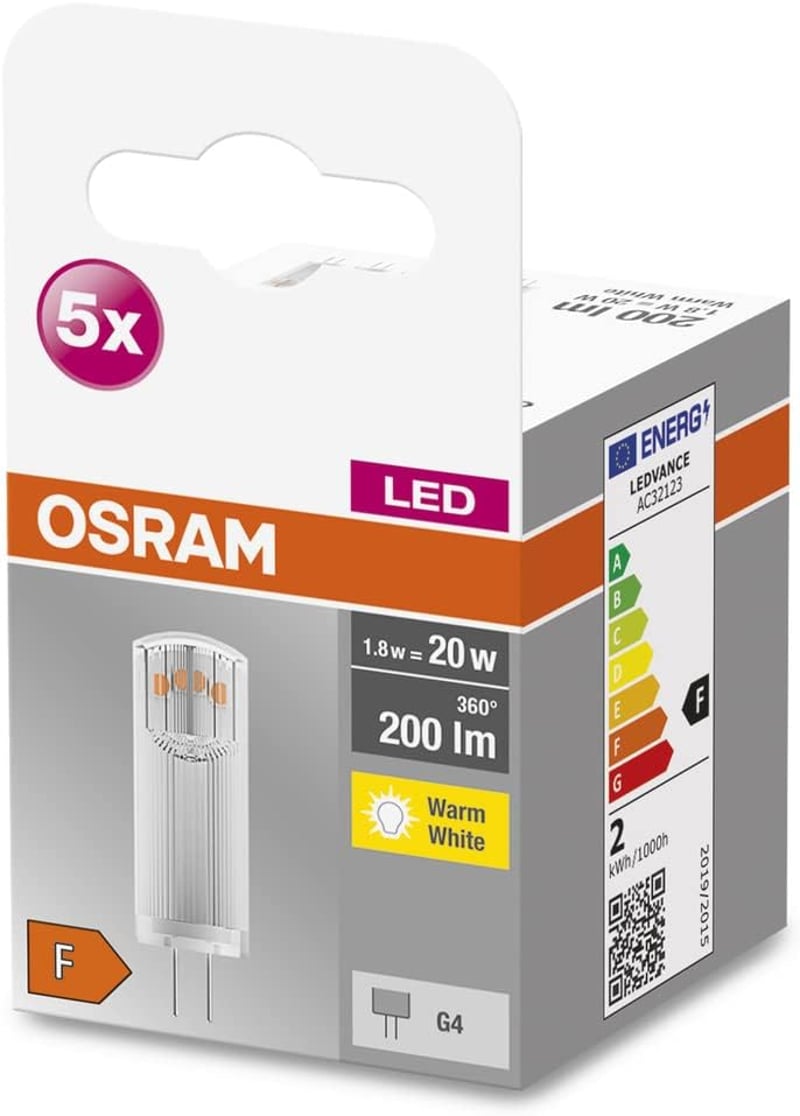OSRAM Star PIN G4 LED izzó meleg fehér 2700K 200 lumen 5 darab csomag - 20W-Replacement, G4-Base