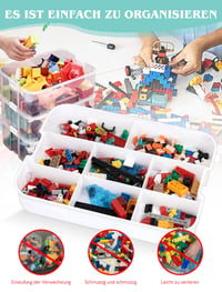 Priehľadný úložný box s vekom OSTWOLKE na Lego sady, 3-úrovňový plastový organizér na drobné súčiastky, s vyberateľným podnosom a nastaviteľnými priehradkami 7