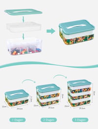 Priehľadný úložný box s vekom OSTWOLKE na Lego sady, 3-úrovňový plastový organizér na drobné súčiastky, s vyberateľným podnosom a nastaviteľnými priehradkami 4